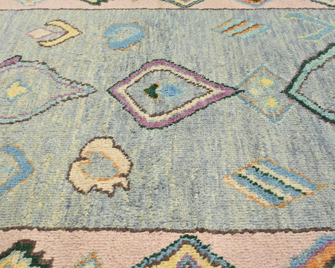 13 Feet Moroccan Green Hand Woven Wool Runner Rug